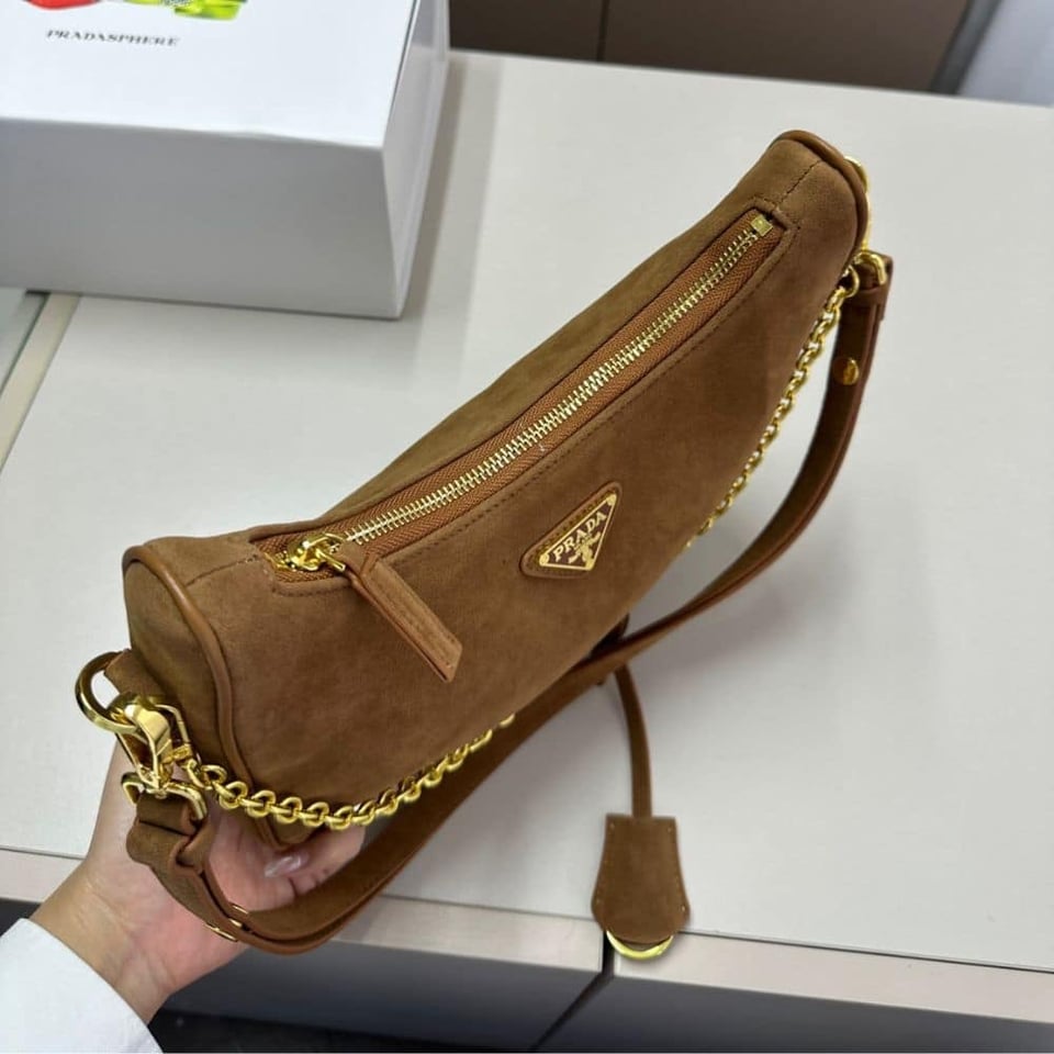 Prada Re Edition Mini Suede Shoulder Bag Brown 28Cm view 6