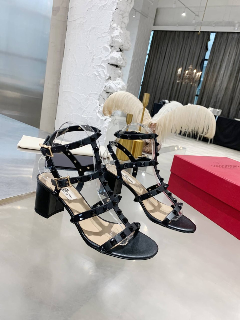 Valentino Garavani Rockstud Leather Sandals Black view 8