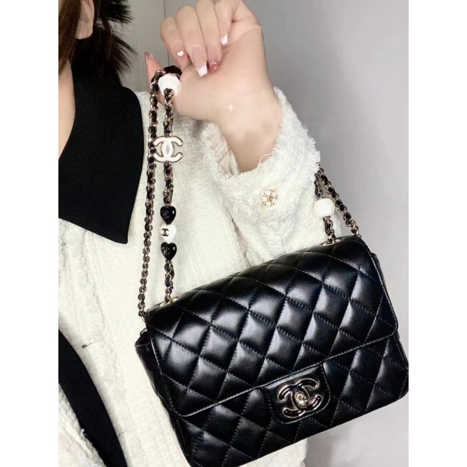 Chanel Mini Flap Bag in Black Lambskin view 5