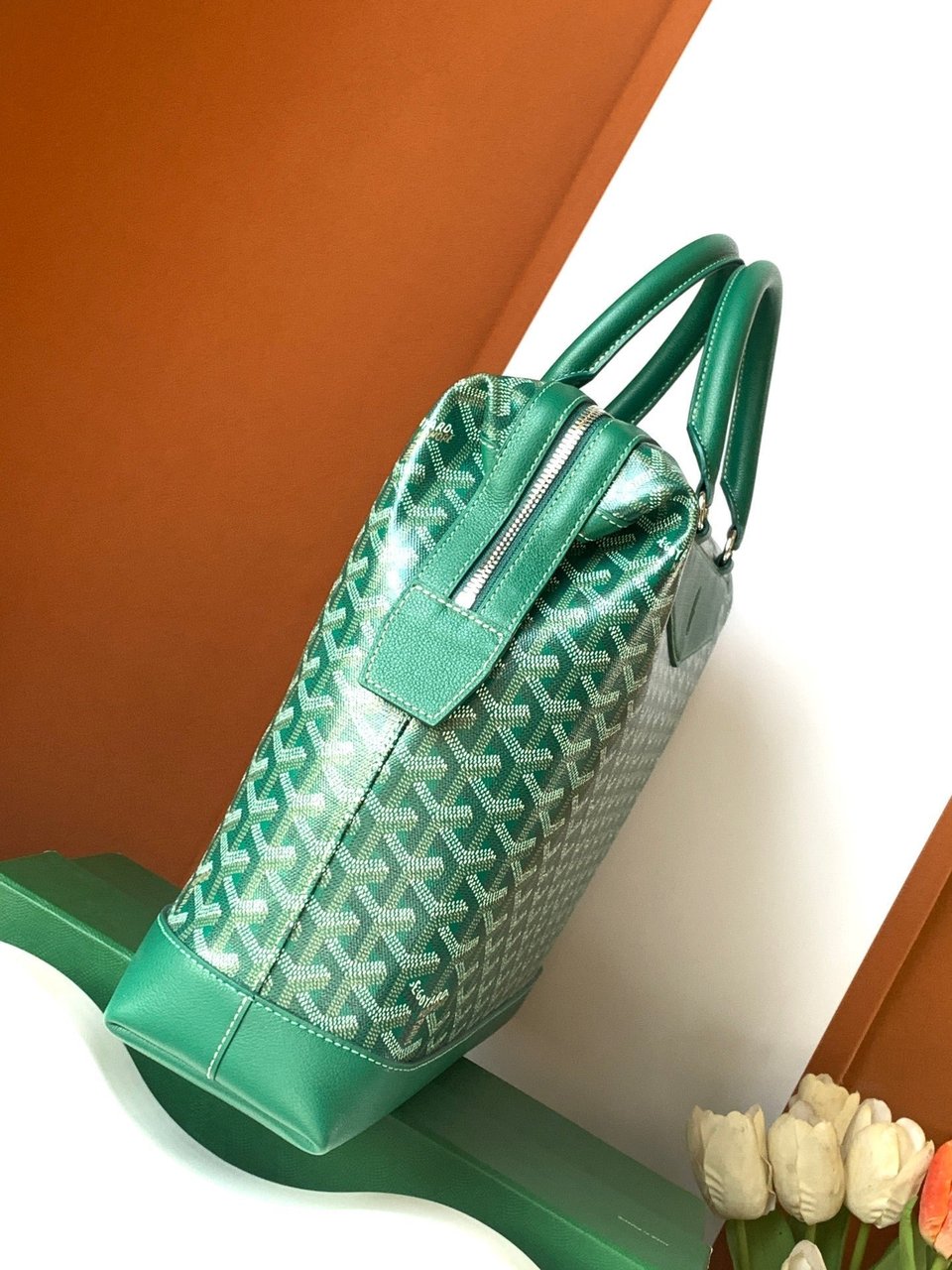 Goyard Cisalpin Document Case 39 Cm Green Goyardine Canvas And Calfskin view 5