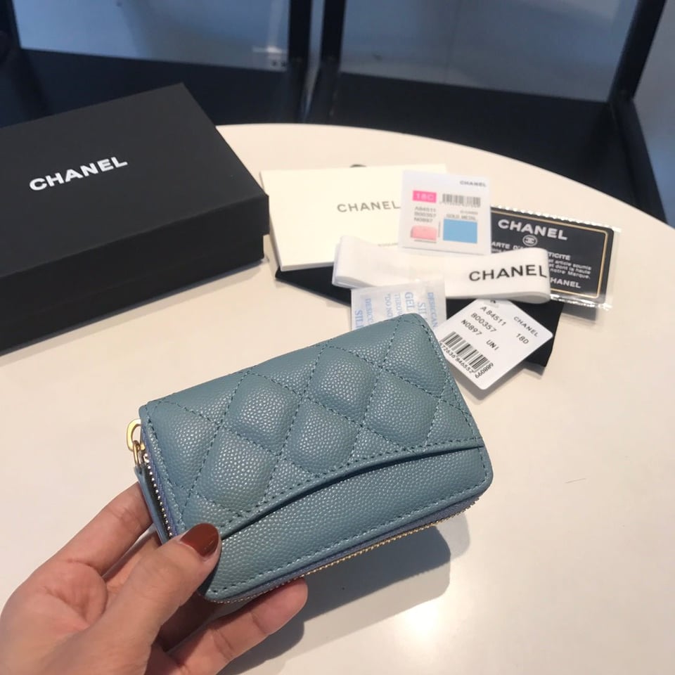 Chanel Zipped Caviar Purse 11 Sapphire Calfskin Gold Icon view 7