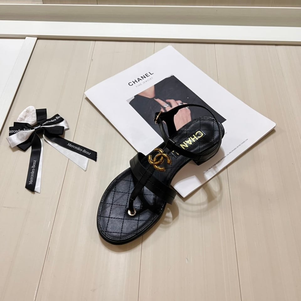 Chanel Sandal Open Round Toe Flip Flops Black view 7
