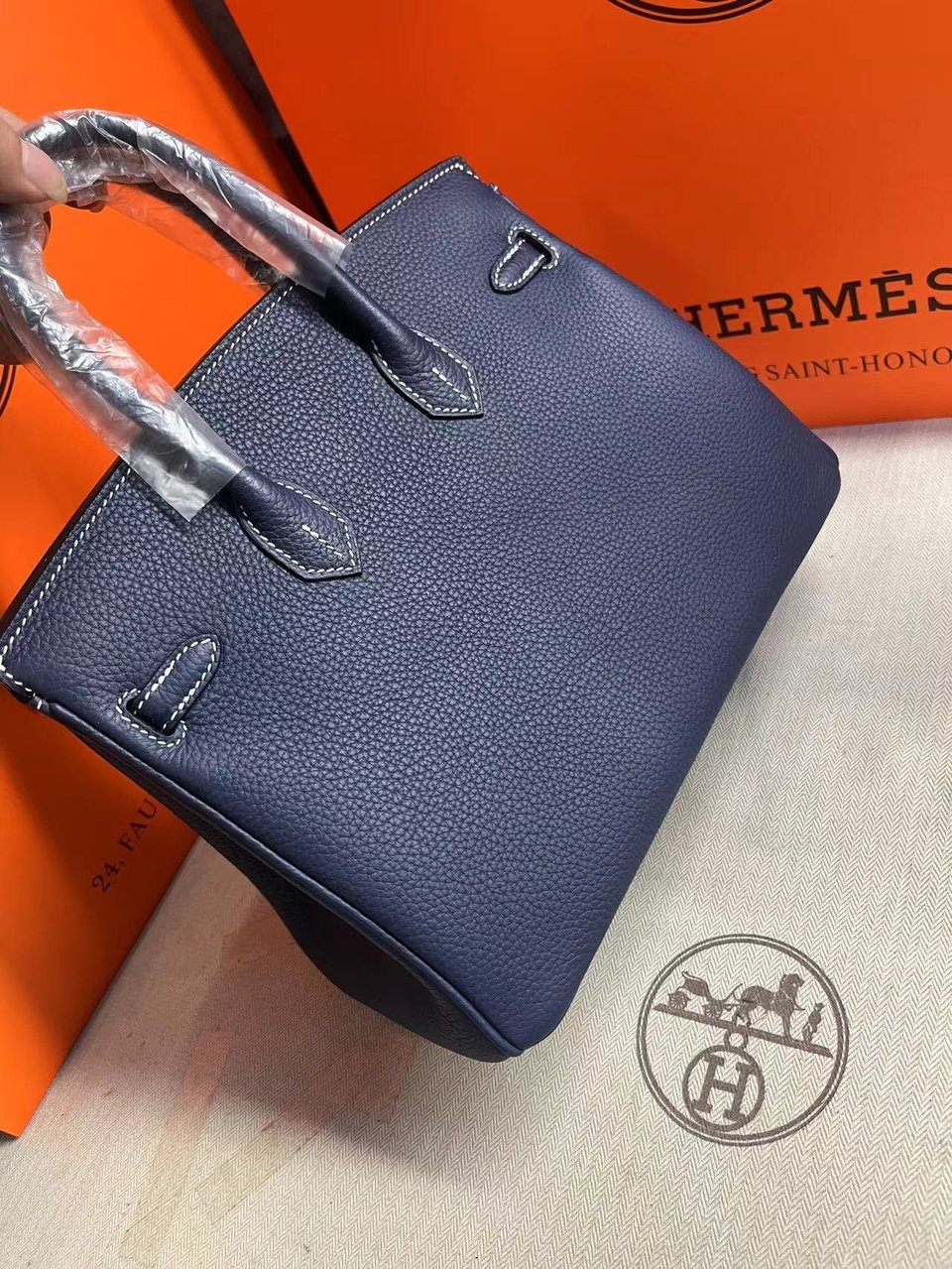 Hermes Birkin 25Cm Navy Blue Togo Leather Silver Hardware view 8