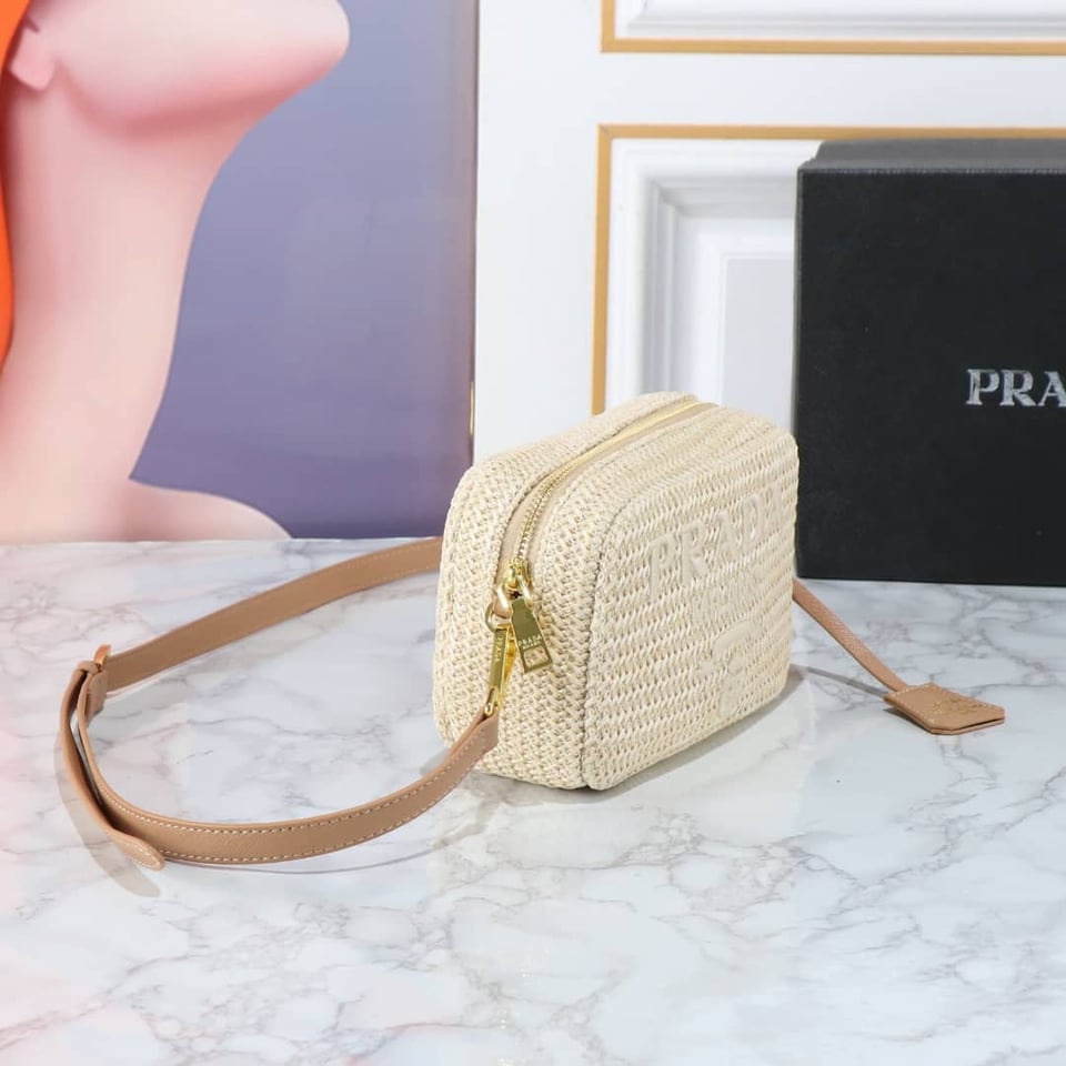 Prada Raffia Crochet Shoulder Bag Natural 20Cm view 10