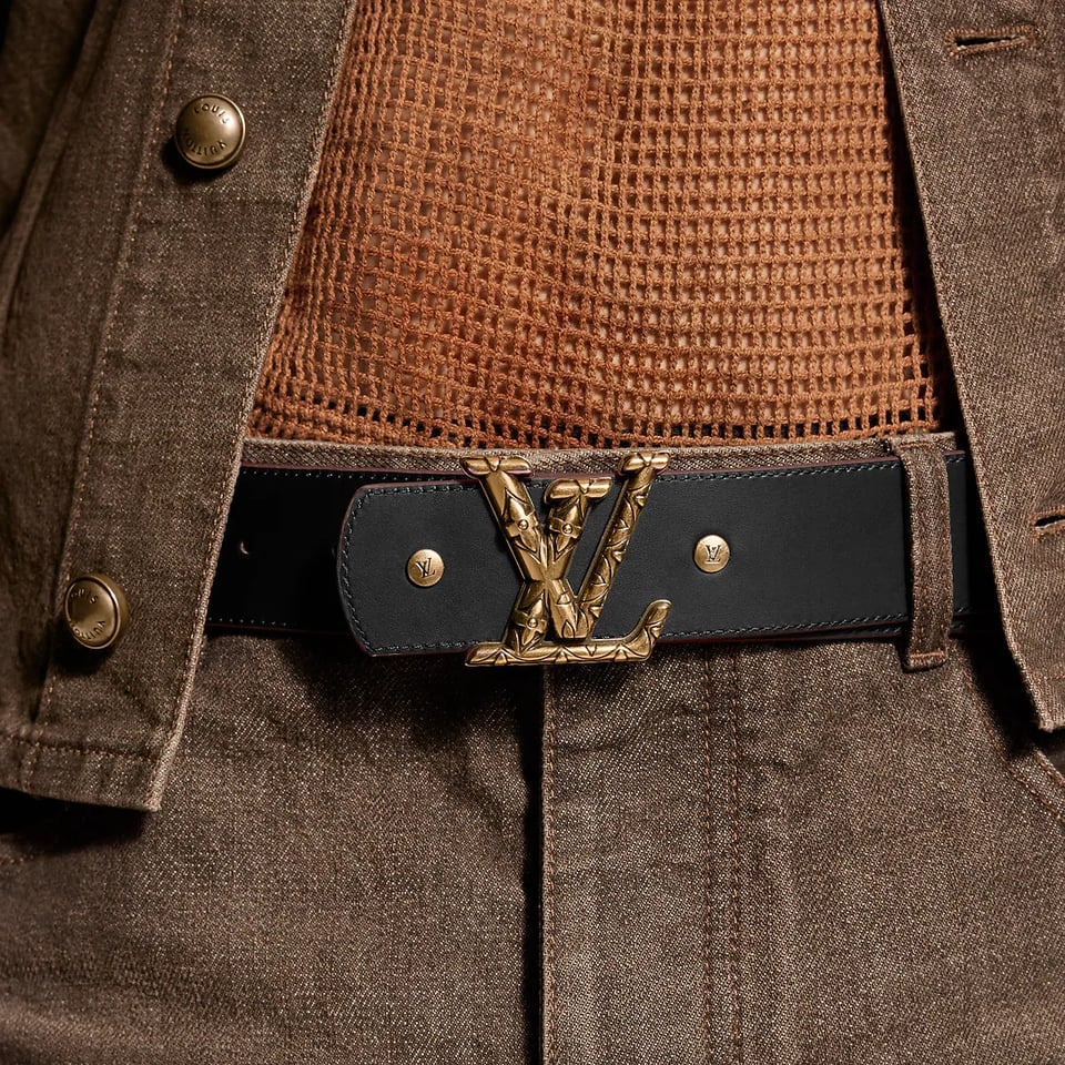 Lv Dimension Drift Flower Studs 40mm Reversible Belt Brown M4722U view 5
