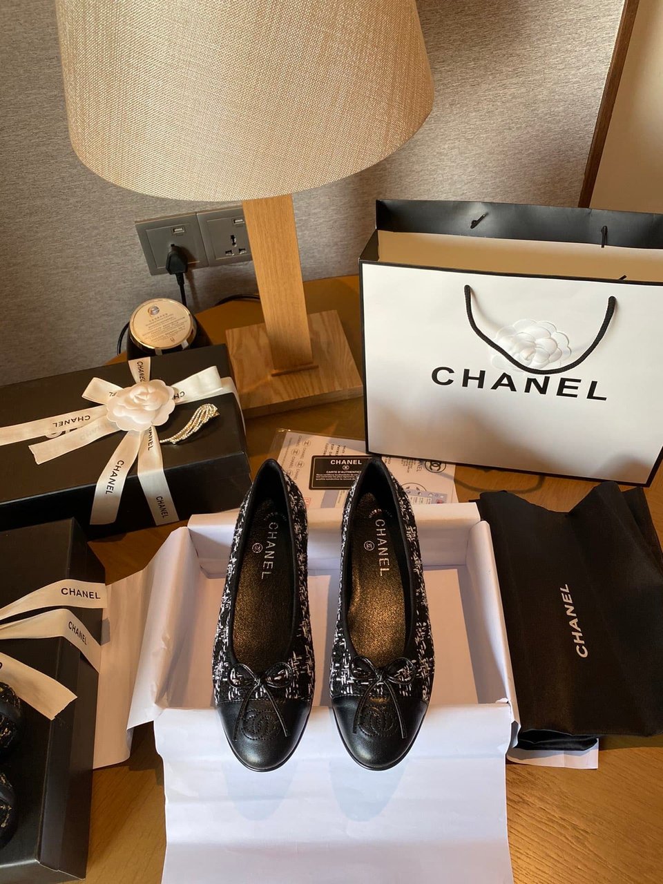 Chanel Plain Toe Rubber Sole Casual Style Tweed Black view 3