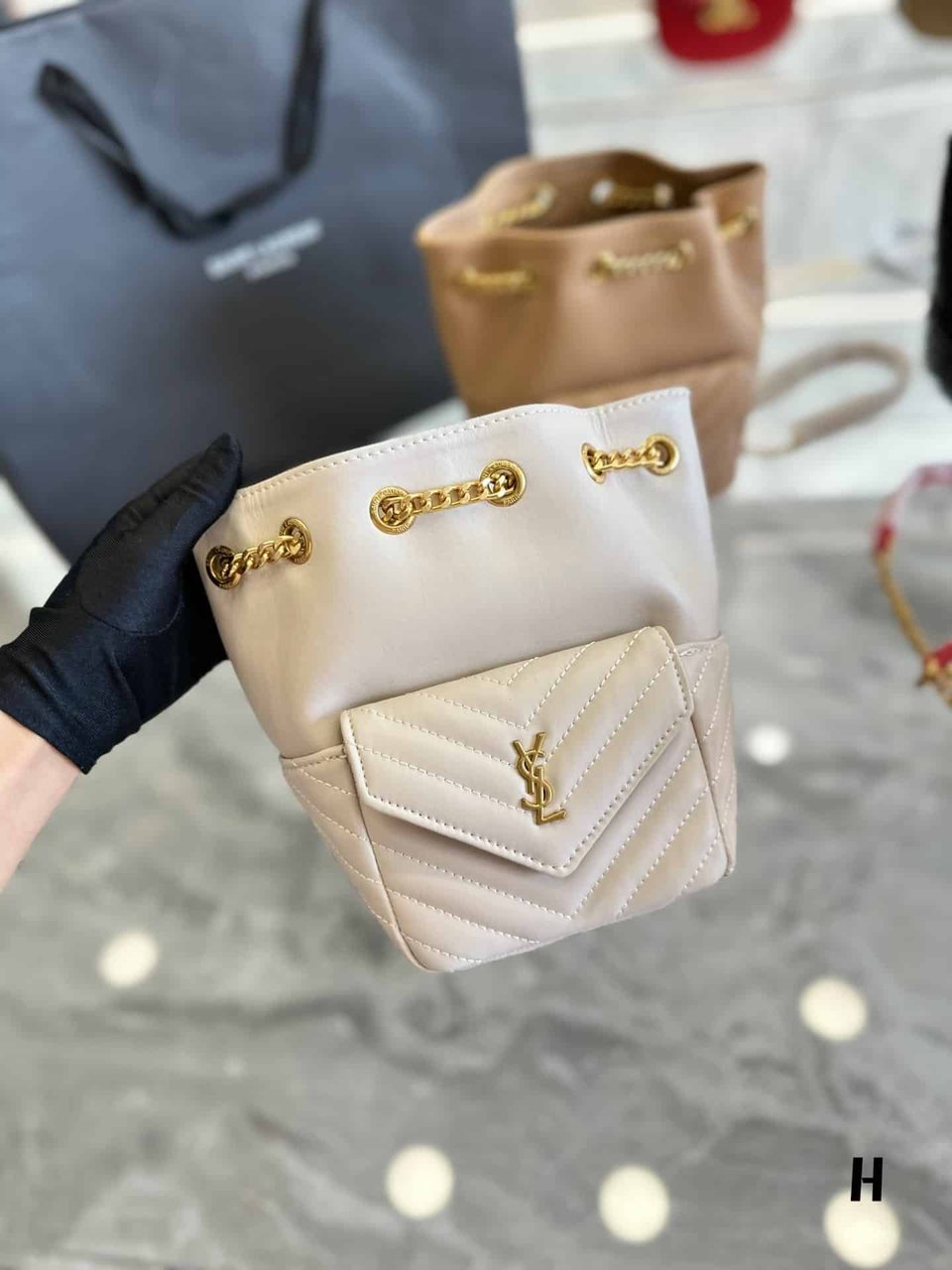 Saint Laurent Joe Mini Bucket Bag In Quilted Beige 19Cm view 3