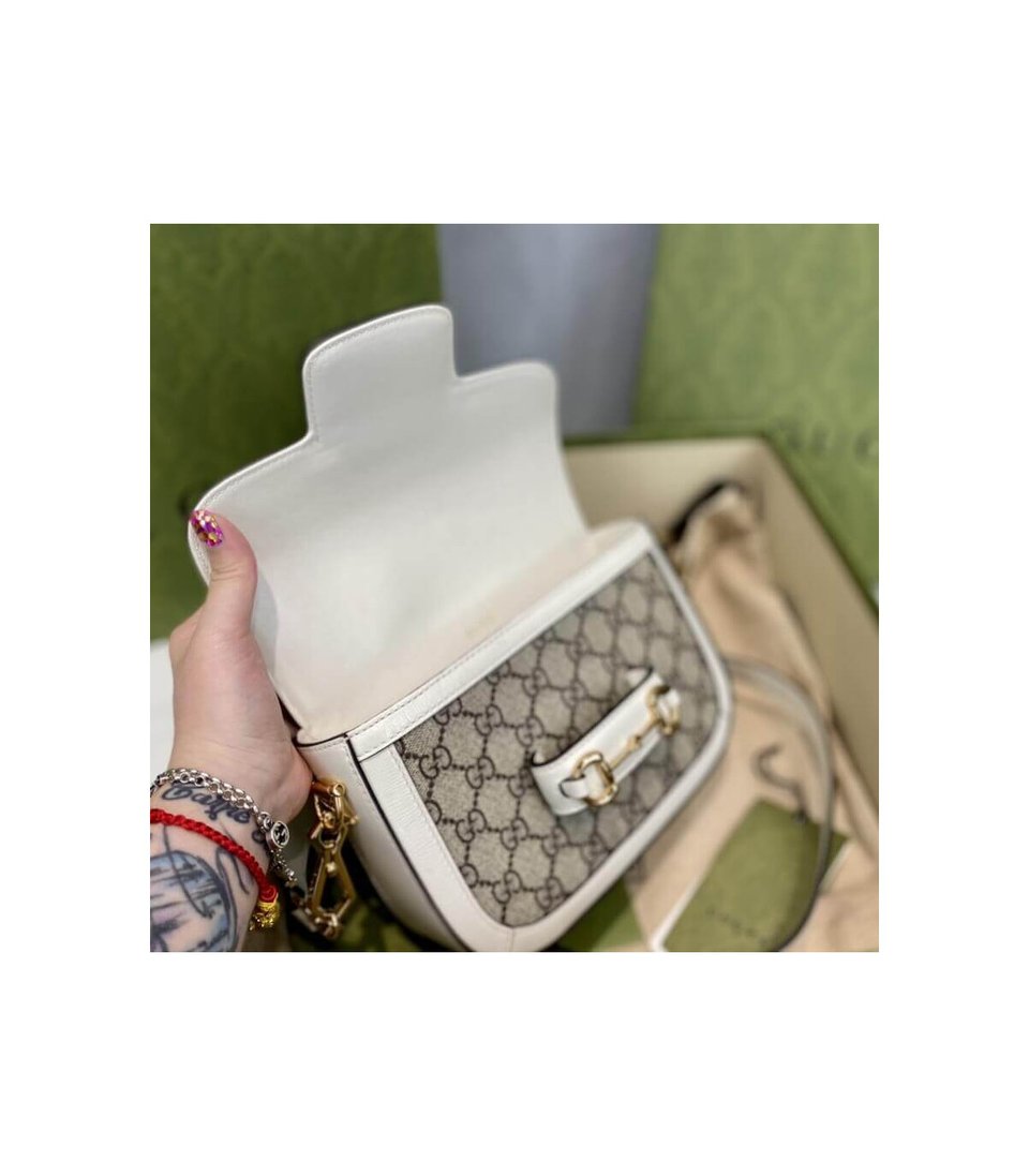 Gucci Horsebit 1955 Mini Bag in GG Supreme White 20.5cm view 12