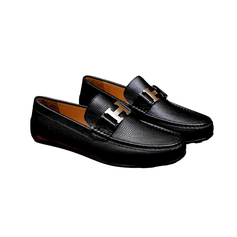 Hermes Men’S Loafer Moccasin Leather With H Silver Black view 2