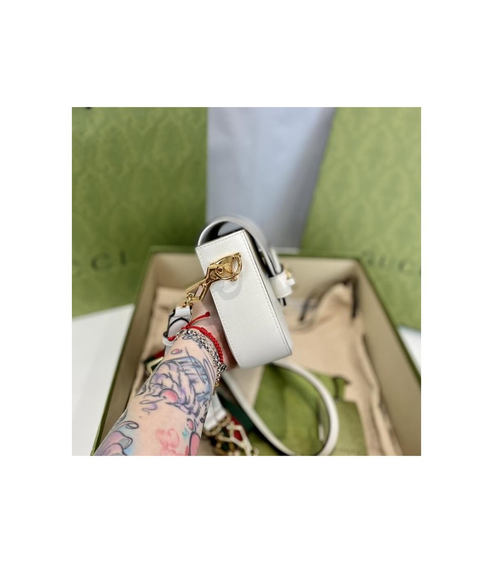 Gucci Horsebit 1955 Mini Bag in White Leather 20.5cm/8.1in view 11