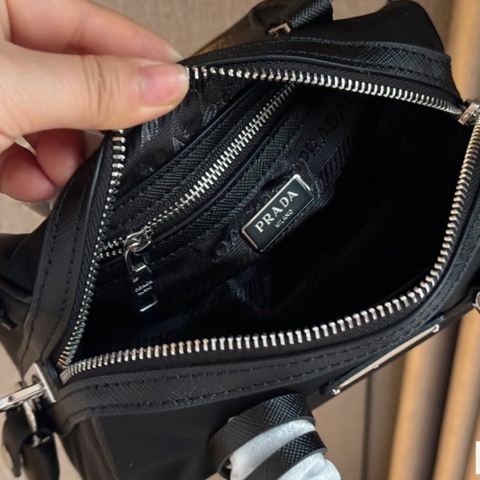 Prada Bauletto Recycled Nylon Shoulder Bag Black 21Cm view 9