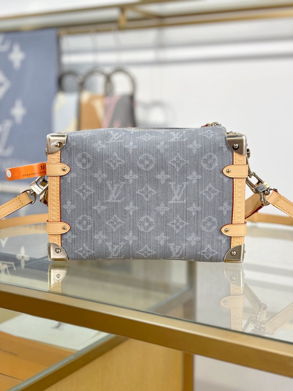 Louis Vuitton Grey Monogram Denim Side Trunk MM M13285 23.5cm/ 9.3in view 9
