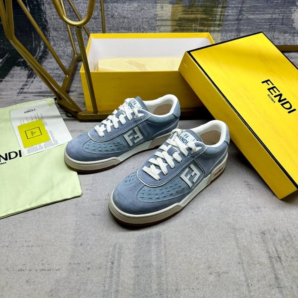 Fendi Match Denim Fabric And Suede Low Tops Light Blue 8E8670Asb3F1Sv1 view 3