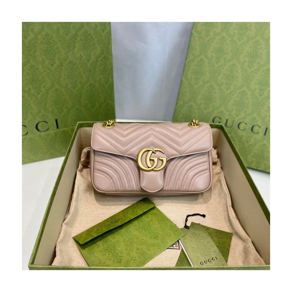 Gucci GG Marmont Matelasse Chevron Leather Small Shoulder Bag Nude Pink view 11