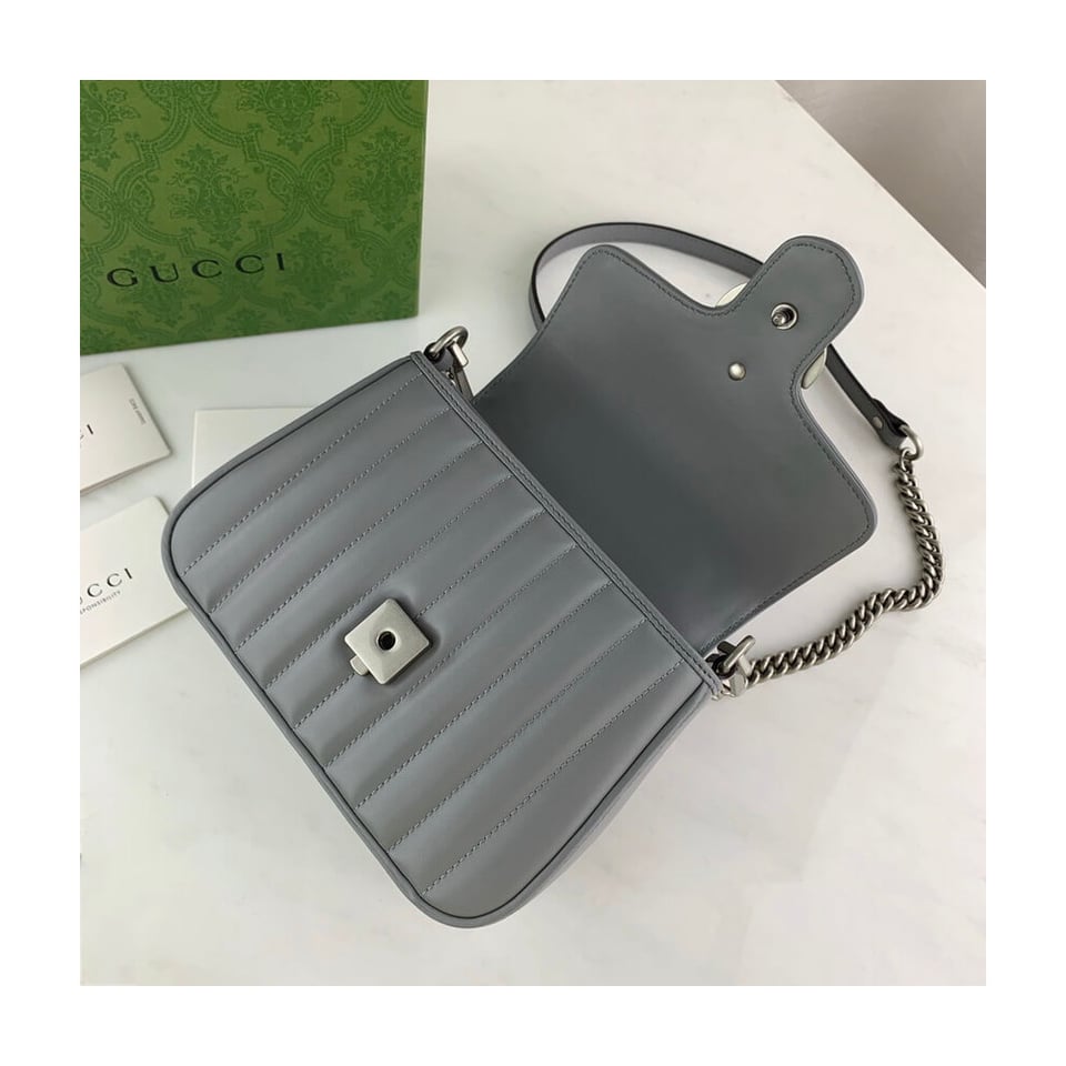 Gucci GG Marmont Grey Matelasse Leather Mini Top Handle Bag view 8