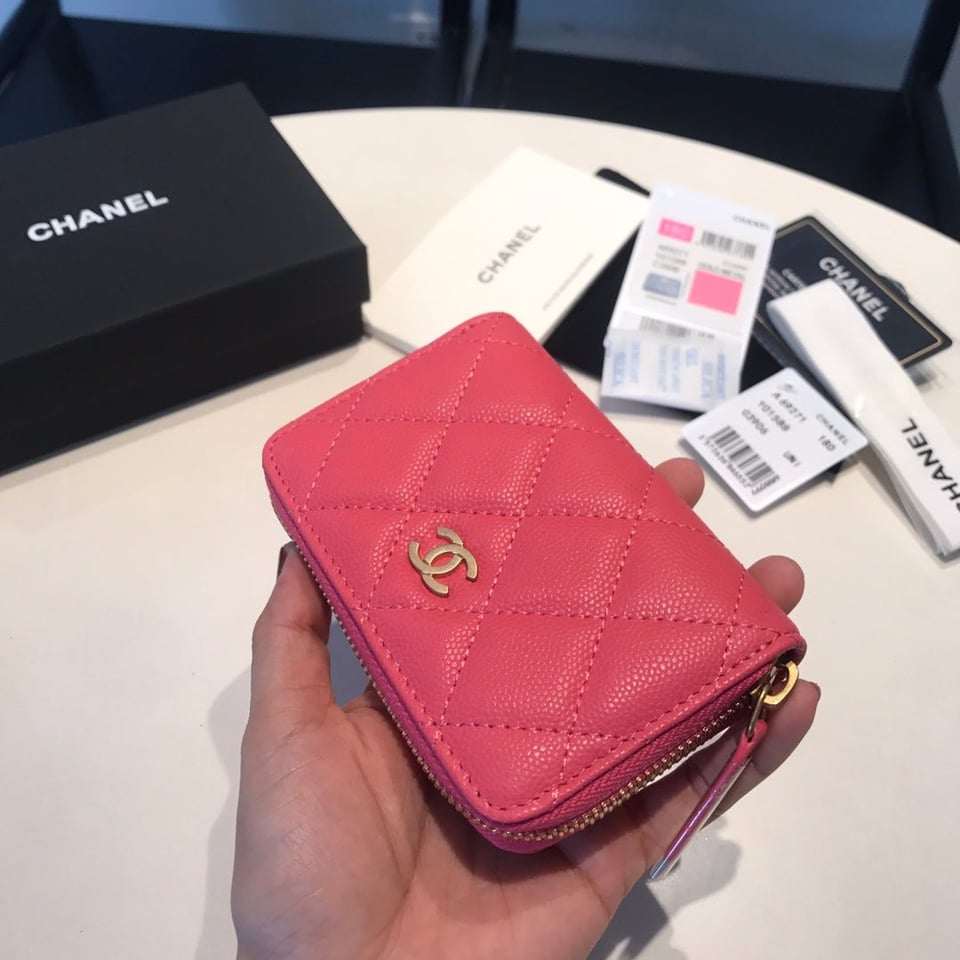 Chanel Zipped Coin Basic Purse 11 Red Pink Calfskin Gold Icon view 3