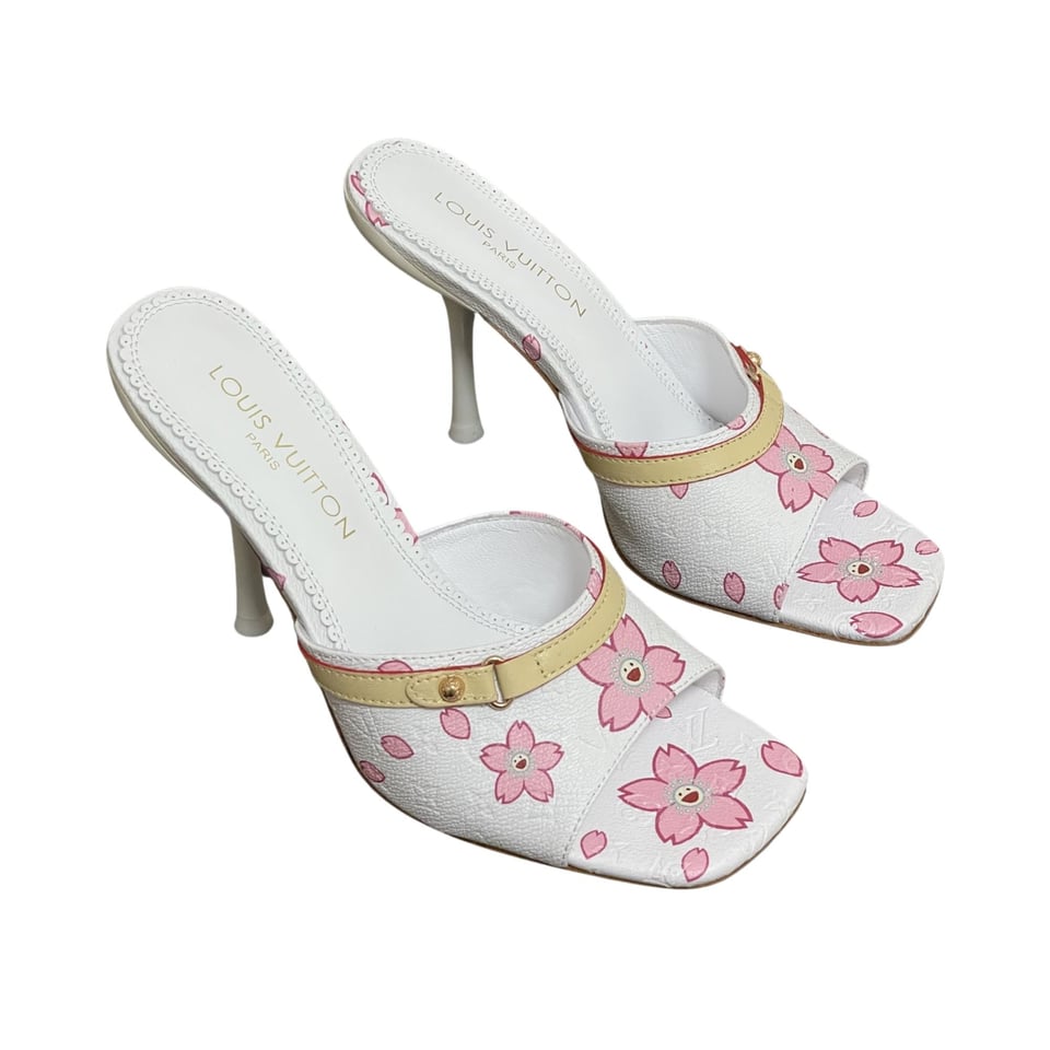 Louis Vuitton x Takashi Murakami Cherry Blossom Mule White Monogram Canvas view 2
