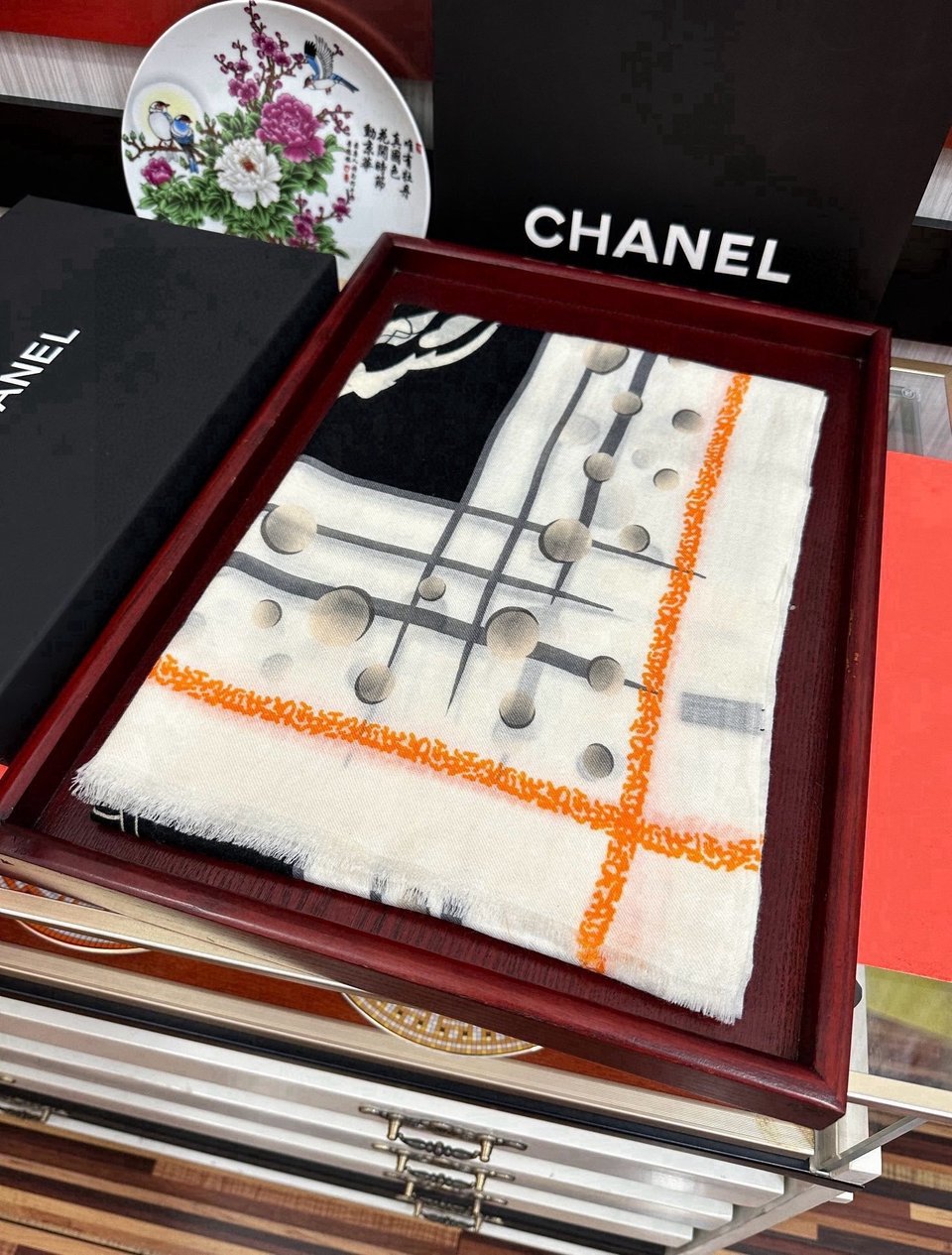 Chanel Silk Floral Motif Beige For Women 200cm view 3