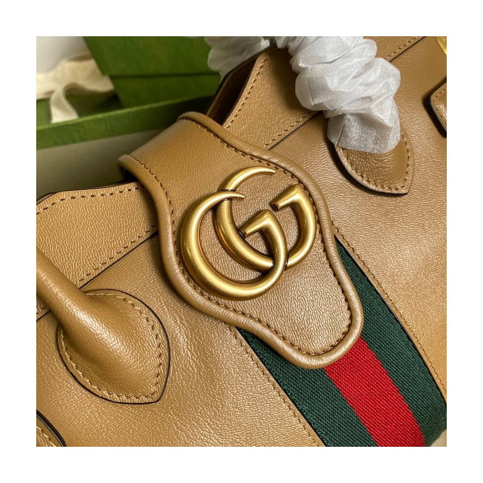 Gucci Small Top Handle Bag with Double G in Brown Leather view 7