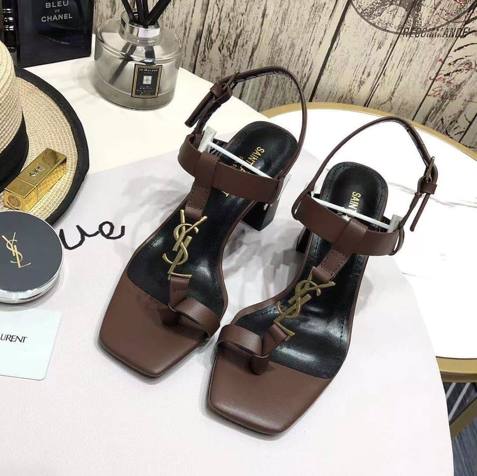 Saint Laurent Cassandra Leather Slingback Sandals Brown view 11