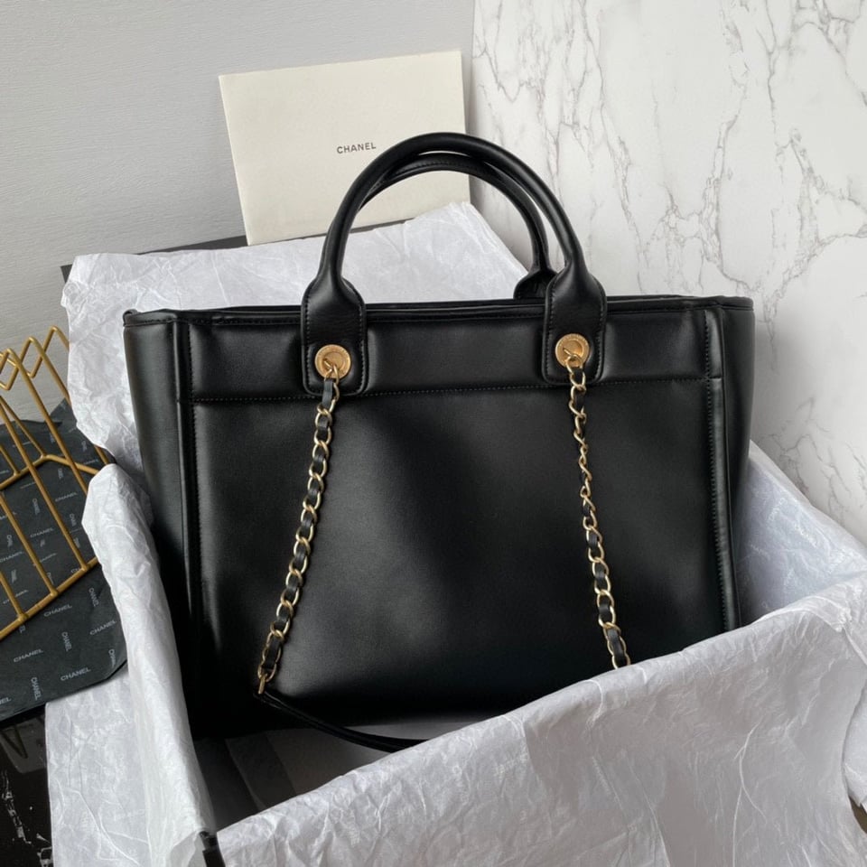 Chanel Shopping Bag 34Cm Black Calfskin Gold Hardware view 9