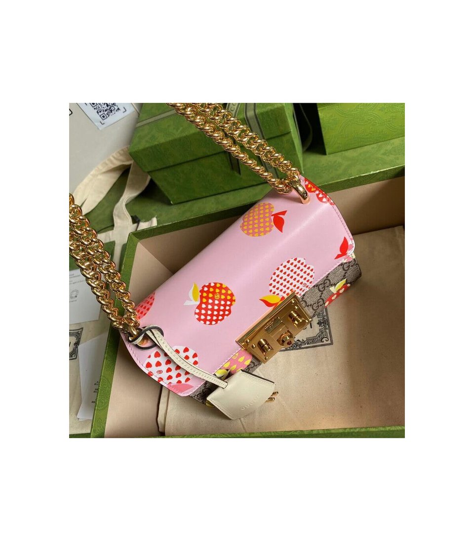 Gucci Padlock Heart Apple Pattern Small Shoulder Bag Pink view 11