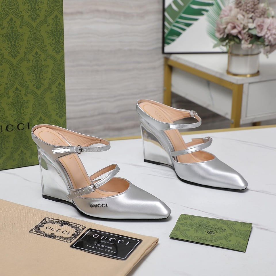 Gucci Women’S Wedge Mule Silver view 6
