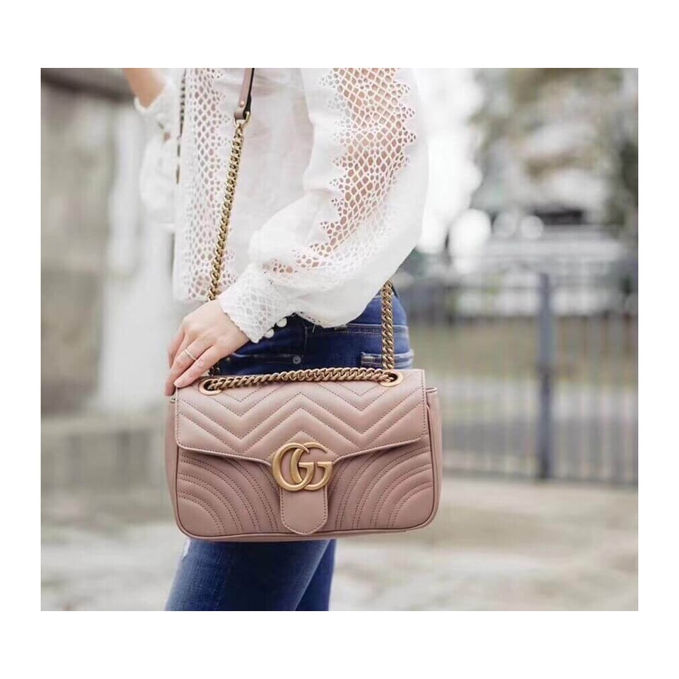 Gucci GG Marmont Matelasse Chevron Leather Small Shoulder Bag Nude Pink view 5