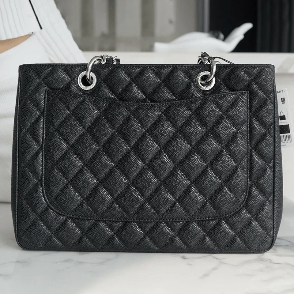 Chanel Classic Tote Bag Silver Hardware Black 34cm view 7