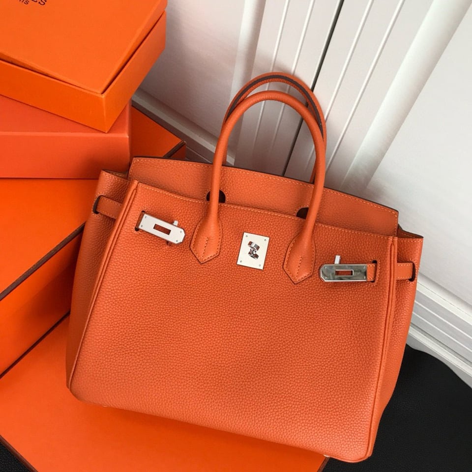 Hermes Birkin Orange Togo Leather Silver Hardware view 7