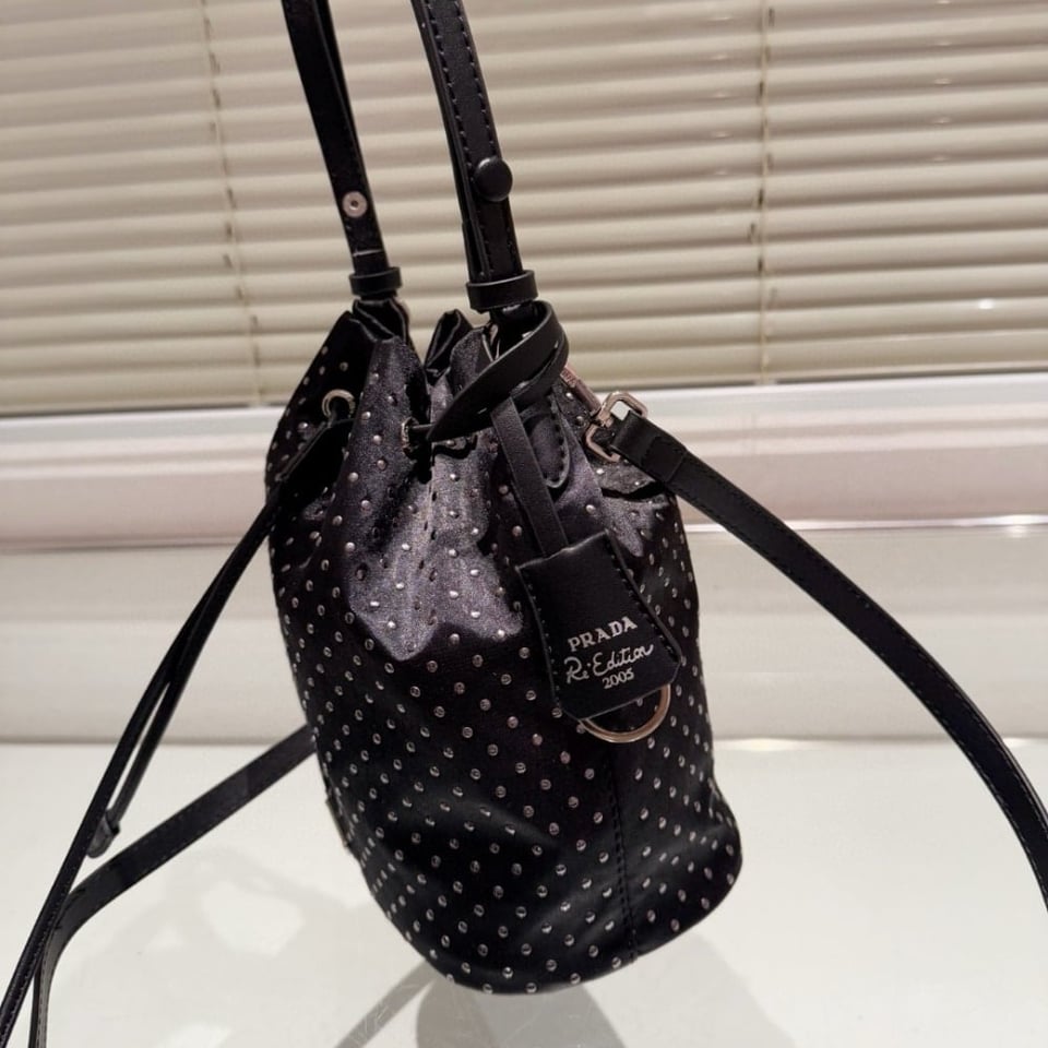 Prada Re Nylon Mini Bag With Studs Black 22Cm view 10