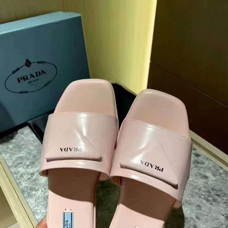 Prada Brushed Leather Slide In Pink view 3