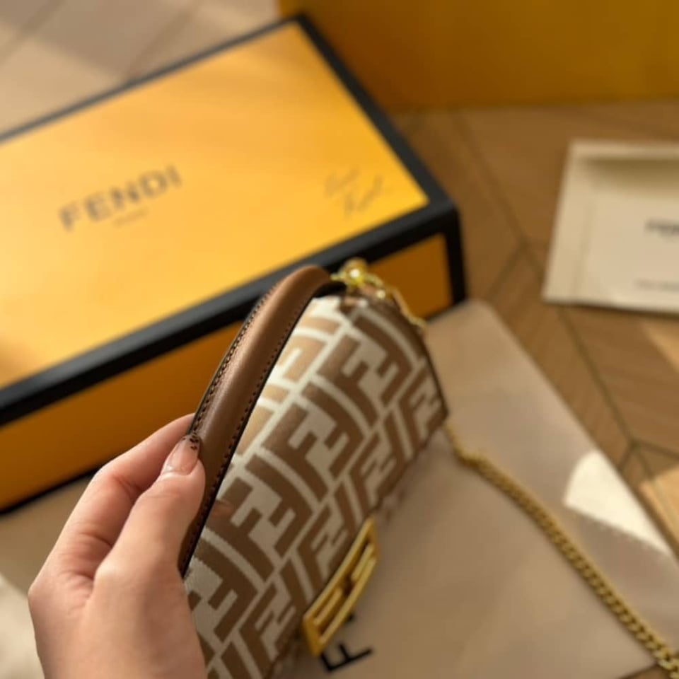 Fendi Baguette Mini Ff Jacquard Fabric Bag Beige 21Cm view 8