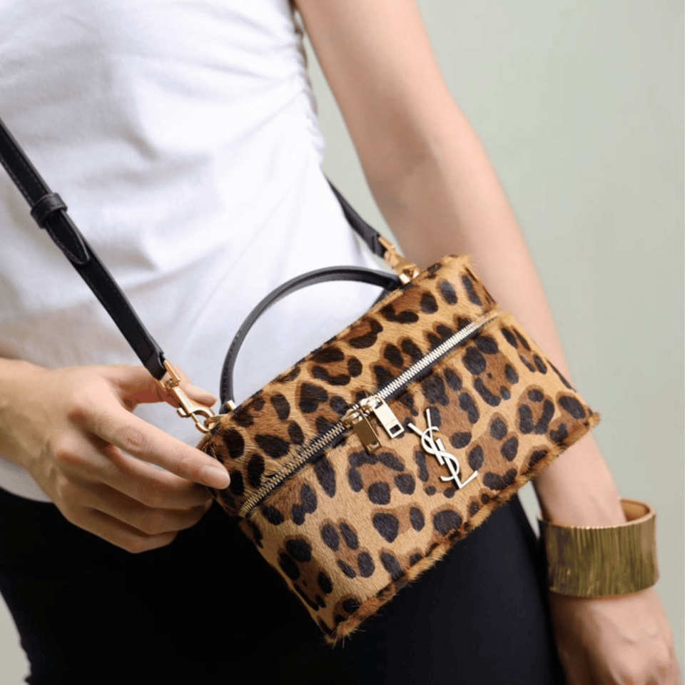 Saint Laurent Leopard Haircalf Vanity Bag with YSL Monogram 18cm view 7