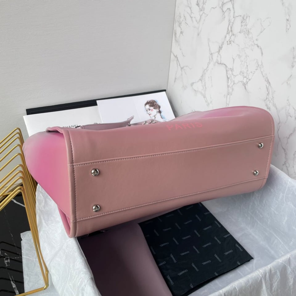 Chanel Shopping Bag 34Cm Pink Purple Calfskin Silver Hardware view 10