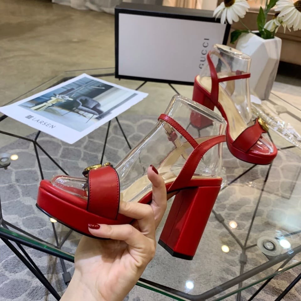 Gucci Gg Leather Heeled Sandal Red view 9