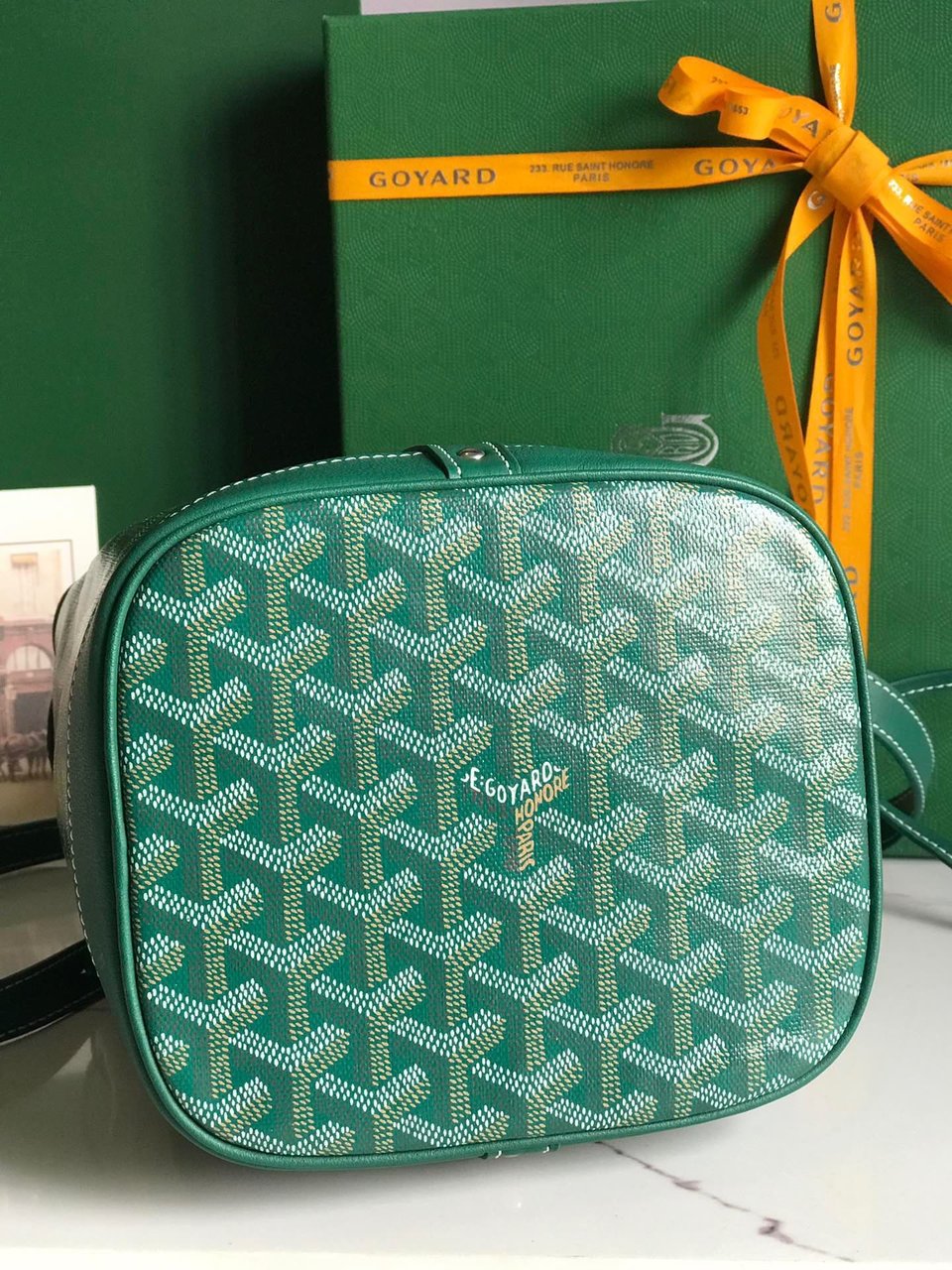 Goyard Petit Flot Bucket Bag 22 Cm Green Goyardine Canvas And Lambskin Trim view 6
