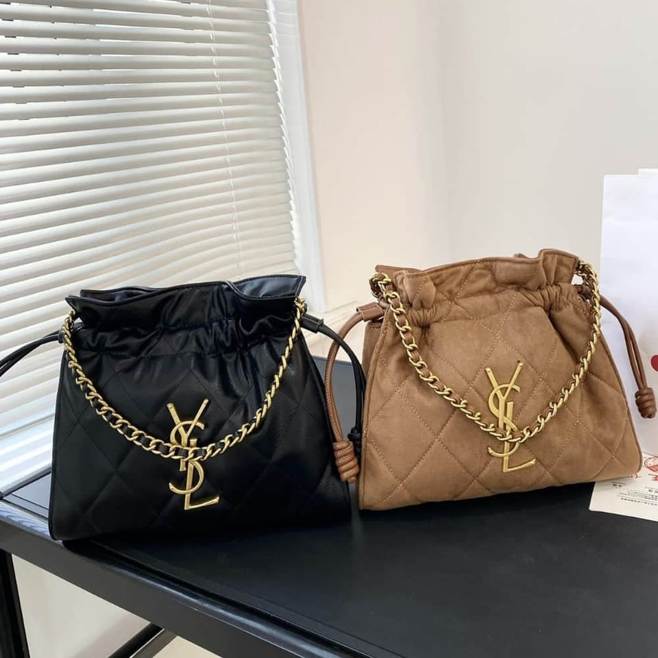 Saint Laurent Bucket Bag Quilted Suede Brown 29Cm view 4