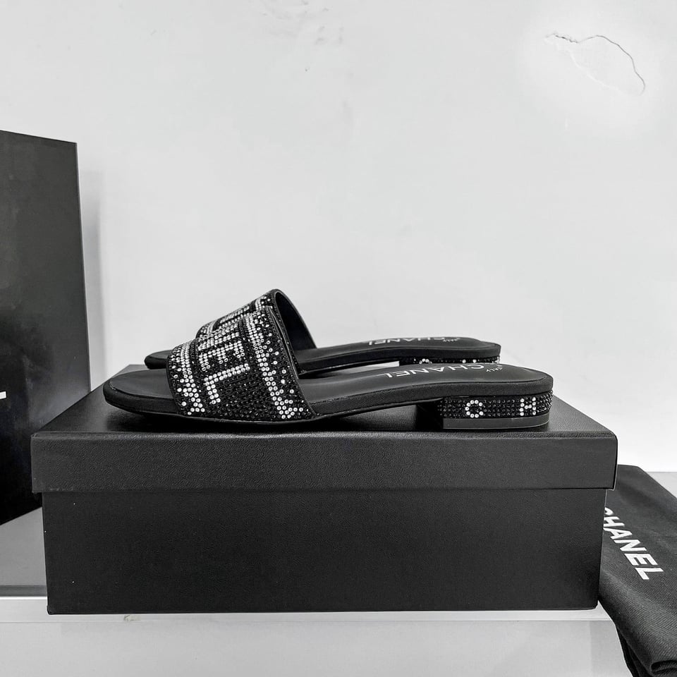 Chanel 24P Beaded Diamond Slippers Black view 9