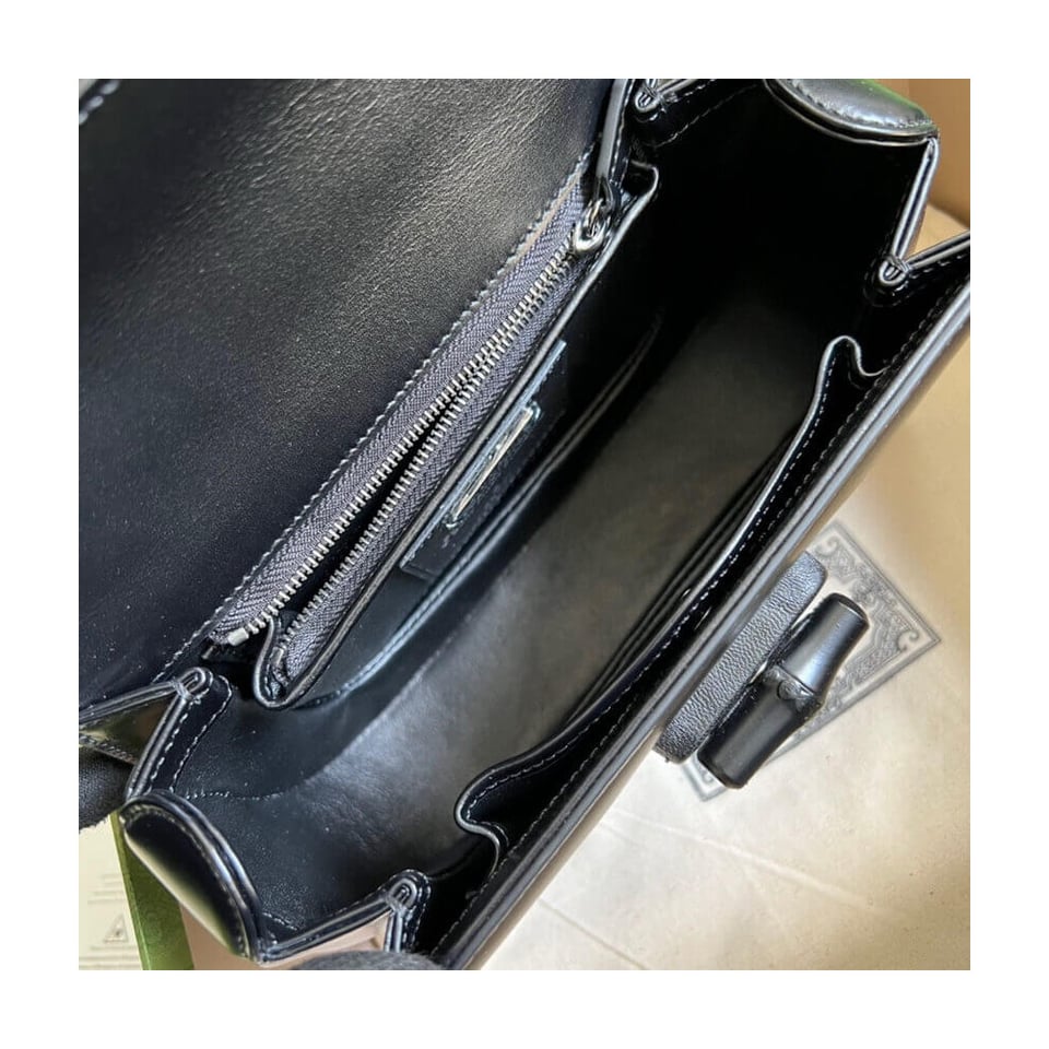 Gucci Small Top Handle Bag with Bamboo Black view 10