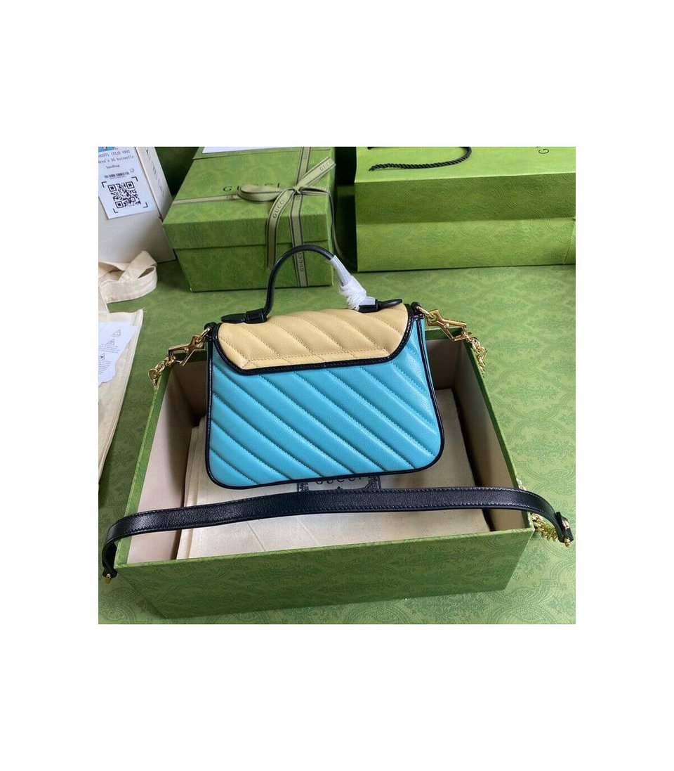 Gucci GG Marmont Mini Bag Butter and Pastel Blue Leather view 5
