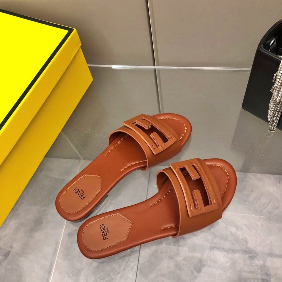 Fendi Baguette Brown Leather Slides 8R8136Ae7Tf1C4R view 10