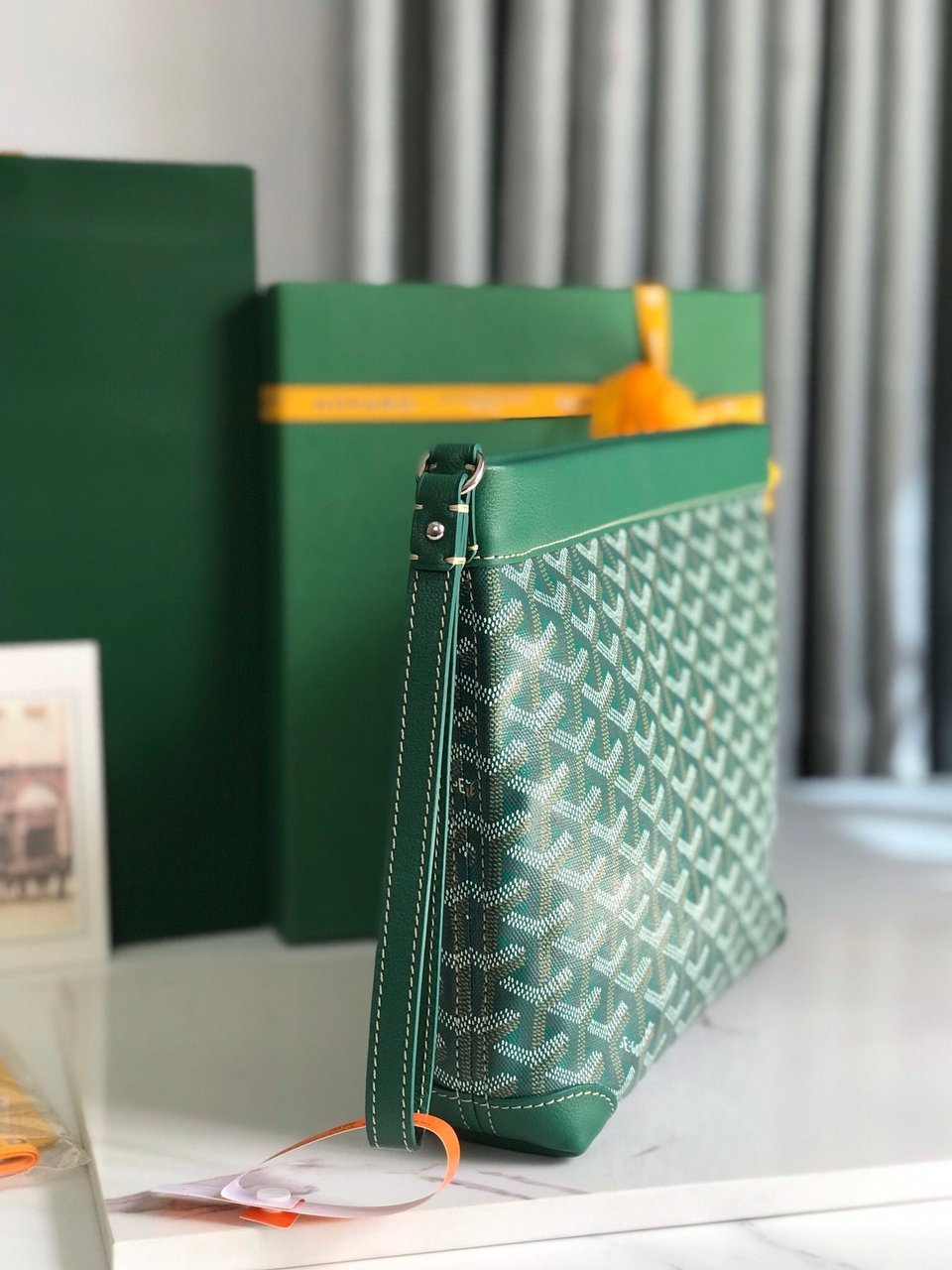 Goyard Conti Pouch 24 Cm Green Lambskin And Goyardine Canvas view 9