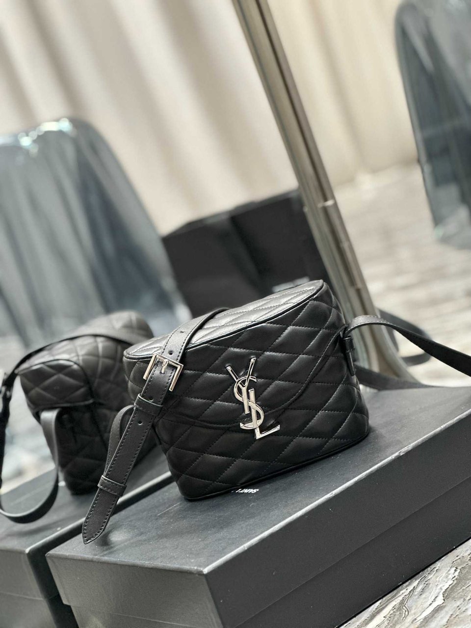 Saint Laurent June Box Bag In Quilted Black view 7