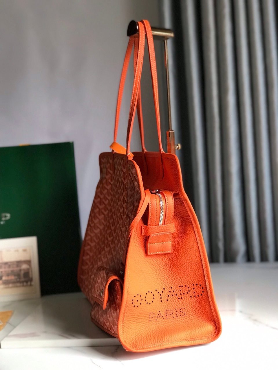 Goyard Hardy Pm Bag 40 Cm Orange Goyardine Canvas And Taurillon Leather Trim view 5