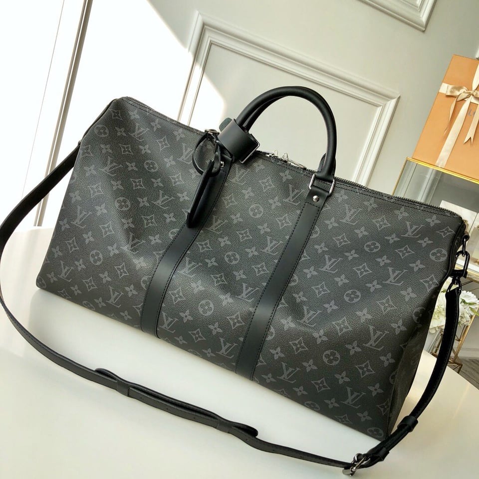 Louis Vuitton Keepall Bandouliere 55 Monogram Eclipse Canvas Travel Bag for Men 55cm/21.7in M40605 view 13