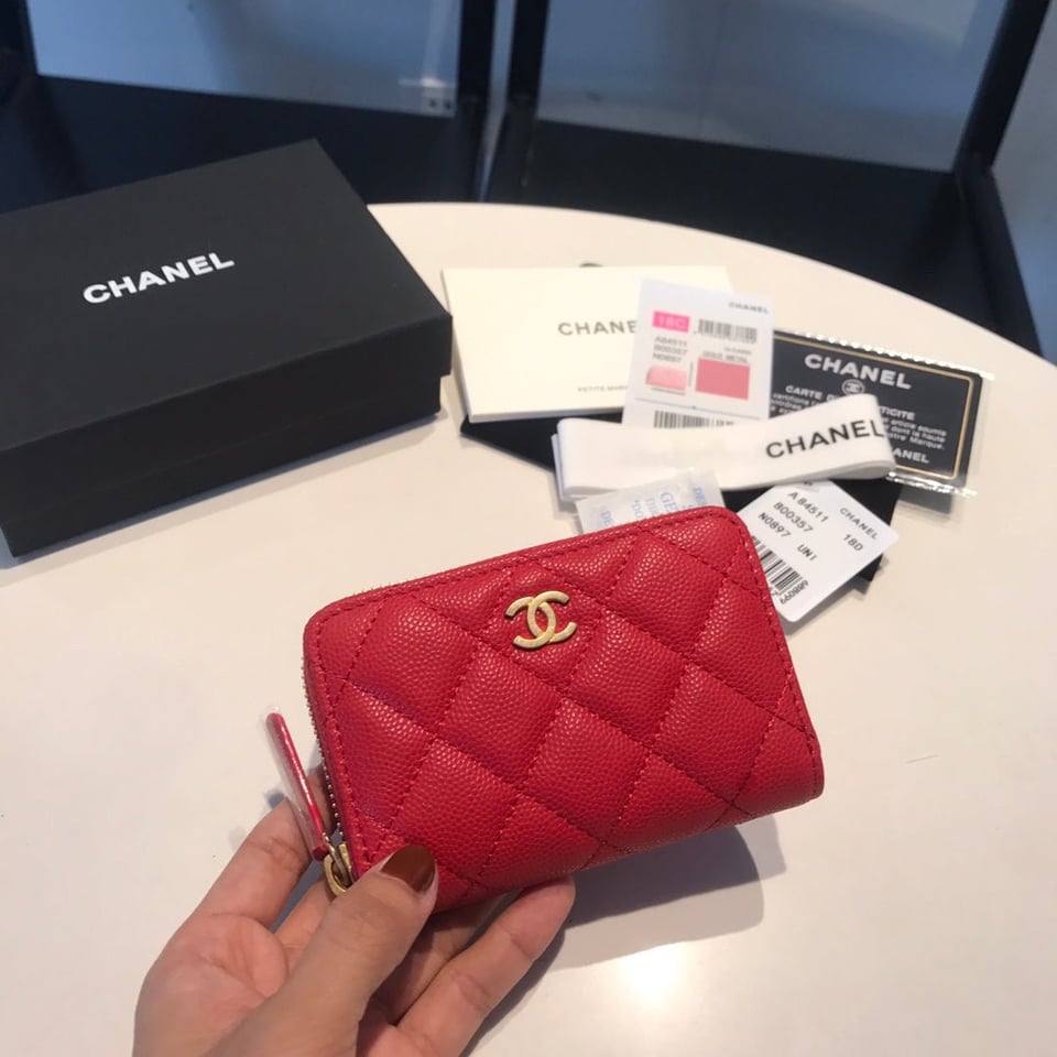 Chanel Zipped Caviar Purse 11 Red Calfskin Gold Icon view 2