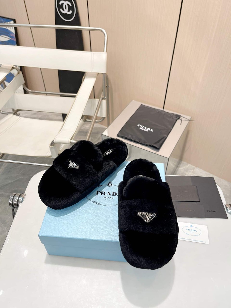Prada Shearling Sabots Black view 9