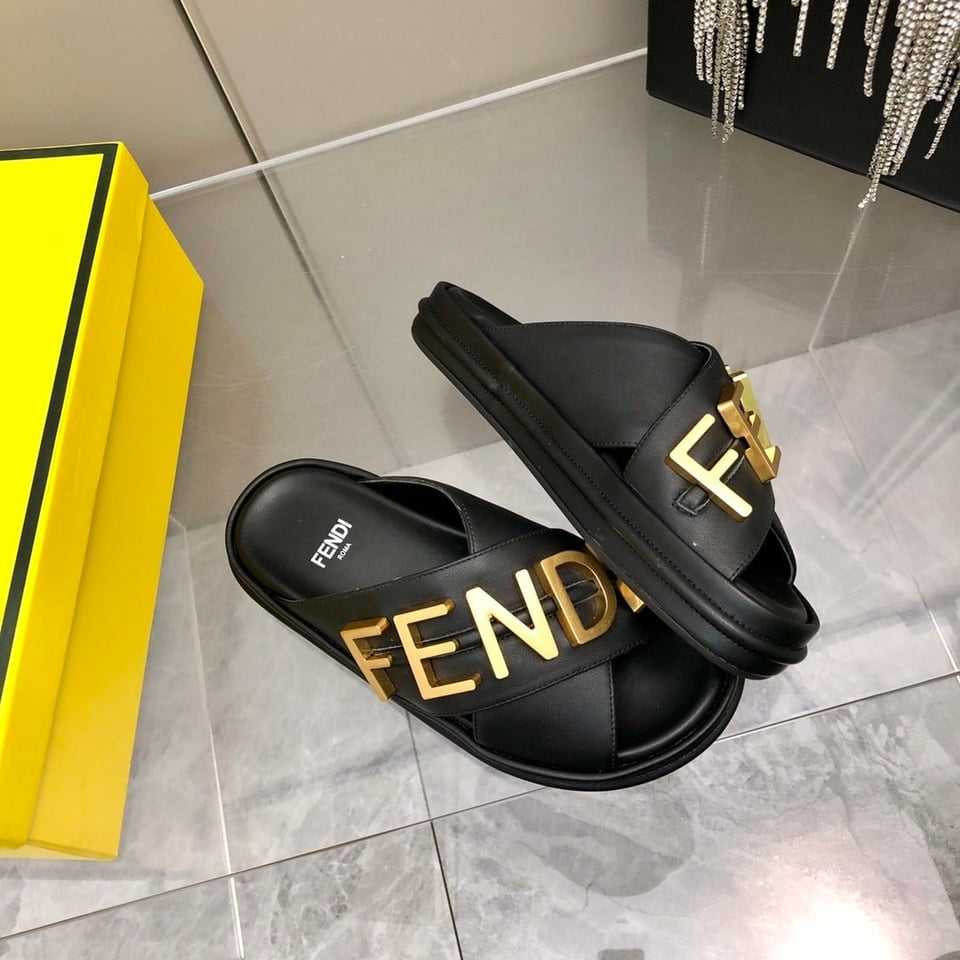 Fendi Fendigraphy Leather Slides Black 8X8289Ai1Rf1H1K view 8