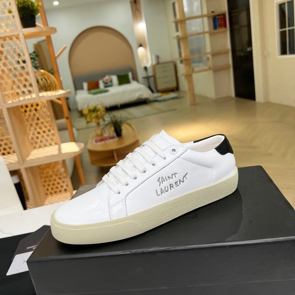 Saint Laurent Court Classic Embroidered Sneakers Black And White view 9